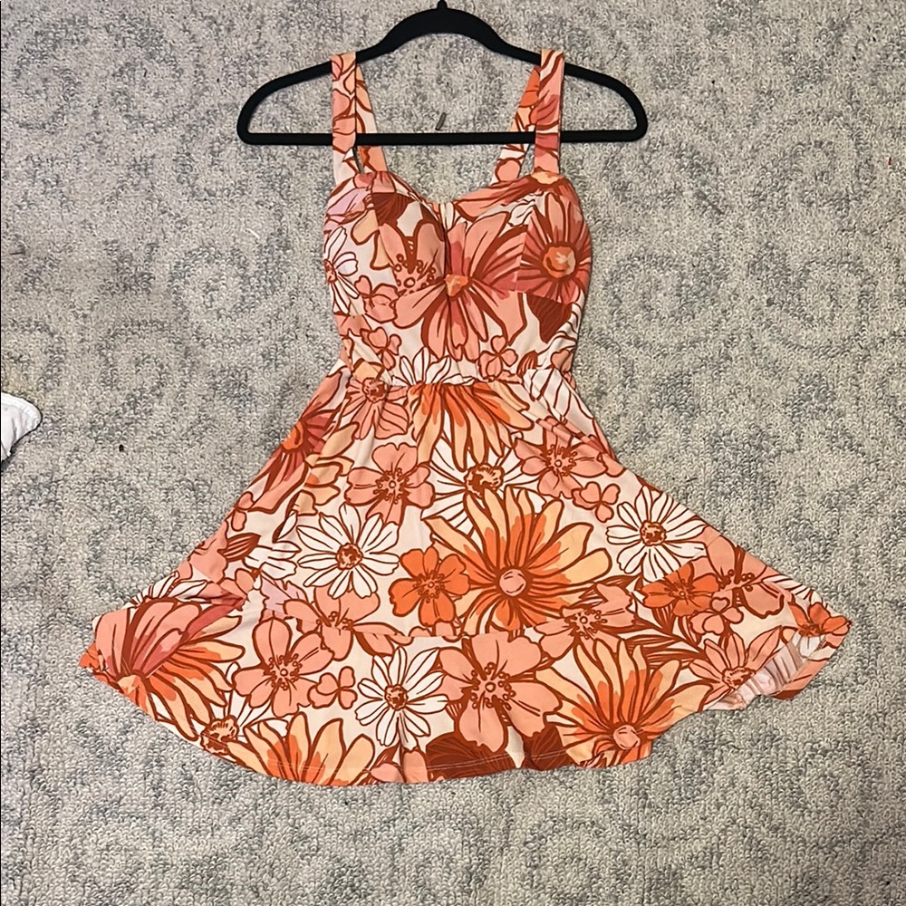 Floral Sundress with Orange and Brown Accents